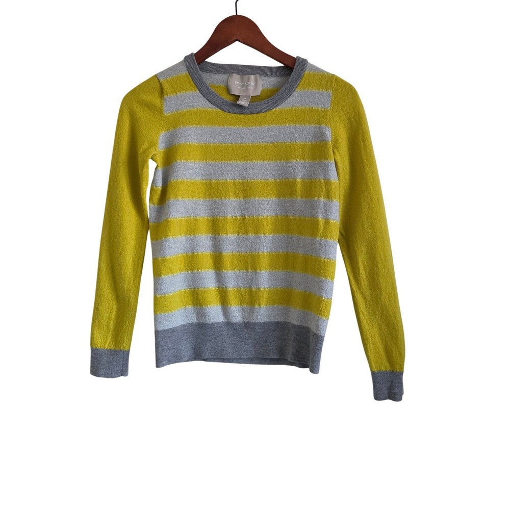 Banana Republic Merino Wool Sweater Yellow Gray Striped Metallic Size M